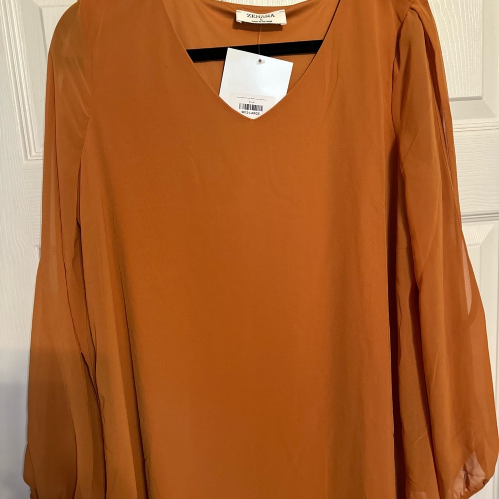 Womens Zenana V-Neck Burnt Orange Dress Blouse